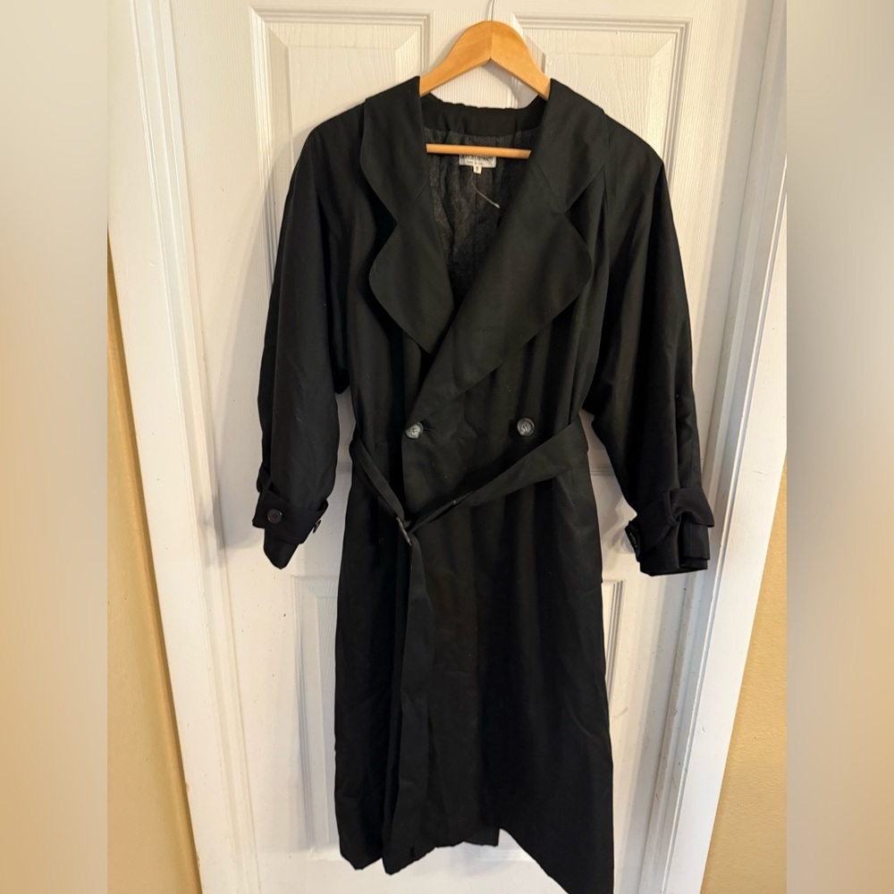 Vintage Giorgio Armani Elegant Black Winter Lined Trench Coat  Like New